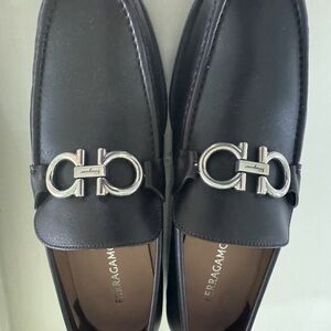 Salvatore Ferragamo Black Loafers with Silver Hardware
